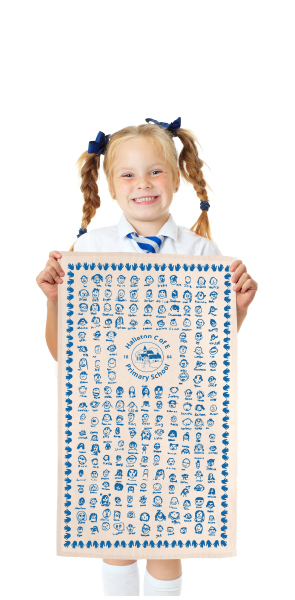 girl holding school tea towel