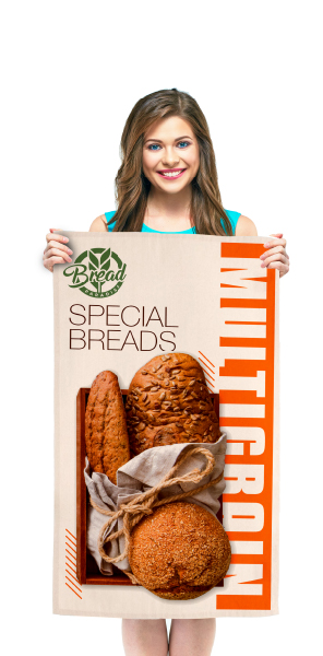 lady holding promotional tea towel