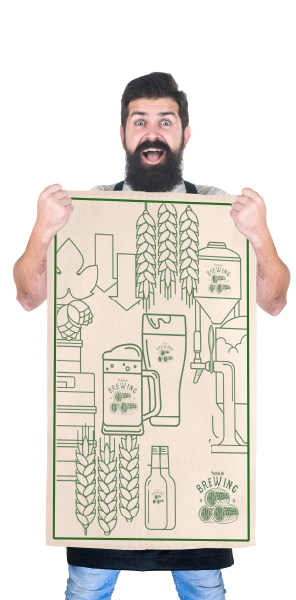 man holding retail tea towel