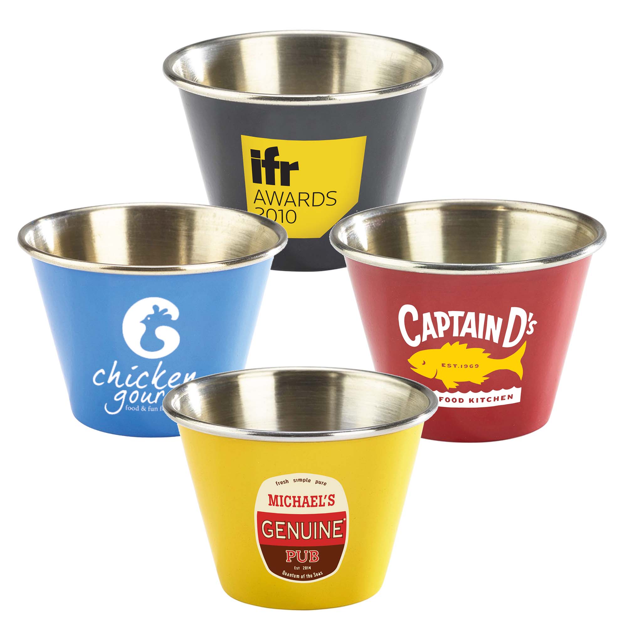 2.5oz Stainless Steel Ramekin (Blue, Red, Yellow & Black)